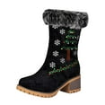 thumbnail image 6 of Snow Boots for Women Xmas Tree Embroidery Casual Suede Plush Mid Calf Lug Sole Stacked Heel Long Boots Winter Holiday Christmas Dress Booties, 6 of 6