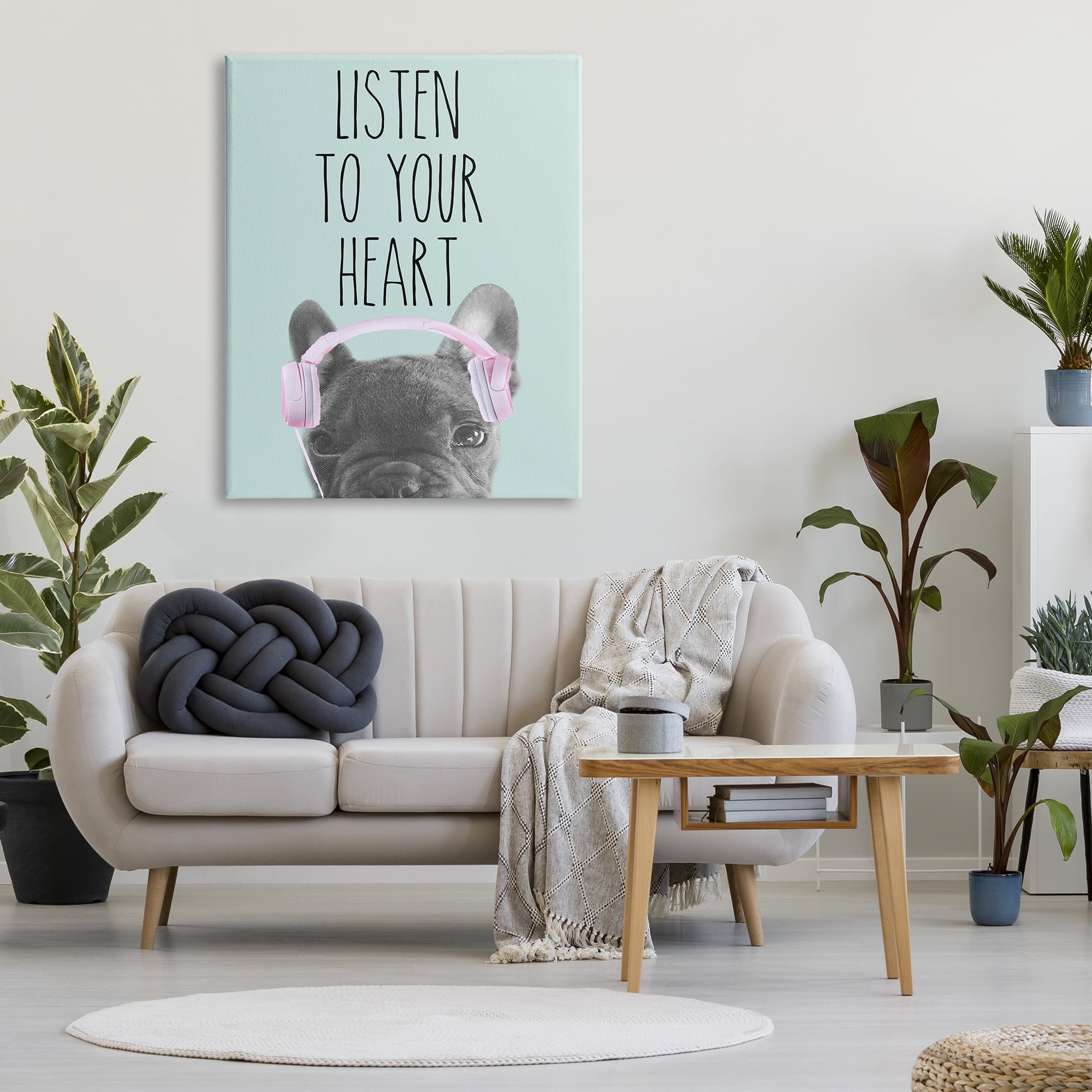 Stupell Industries Listen To Your Heart Phrase Headphones French Bulldog, 36 x 48, Design by Sd Graphics Studio