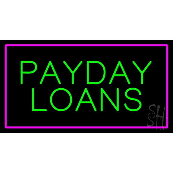 Green Payday Loans Pink Border Animated LED Neon Sign 20 x 37 - inches, Black Square Cut Acrylic Backing, with Dimmer - Bright and Premium built indoor LED Neon Sign for pawn shop and storefront.