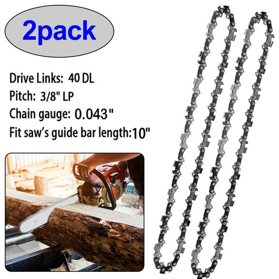 2PCS 10 Inch Chainsaw Chain 40DL Drive Links 3/8" LP Pitch 0.043" Gauge Semi Chisel Saw Blade Replacement Garden Wood Cutting Tool