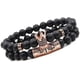 thumbnail image 1 of Pulseras de cuentas negras mate de 8 mm con piedra de ónix y corona de rey., 1 of 5