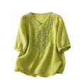 thumbnail image 2 of Wensltd Spring Summer Womens Linen Tops V Neck T Shirts Casual Basic Tees, 2 of 8