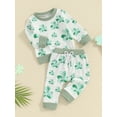 thumbnail image 3 of Bslissey 6M 12M 18M 24M 3T Toddler Baby Boys Girls Long Pants Sets Clover Print Long Sleeve Sweatshirt + Drawstring Pants 2Pcs Outfits Infant Casual Holidays Clothes, 3 of 9