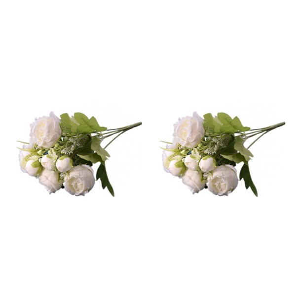 Bearachild Peonía Flor artificial Ramo falso Flores Fiesta en casa para Blanco 2Conjunto