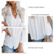 thumbnail image 3 of Camisa de ganchillo informal para mujer, cuello en V, mangas largas acampanadas, blusa suelta informal, transpirable y agradable para la piel, para uso diario, blanco XL, 3 of 4