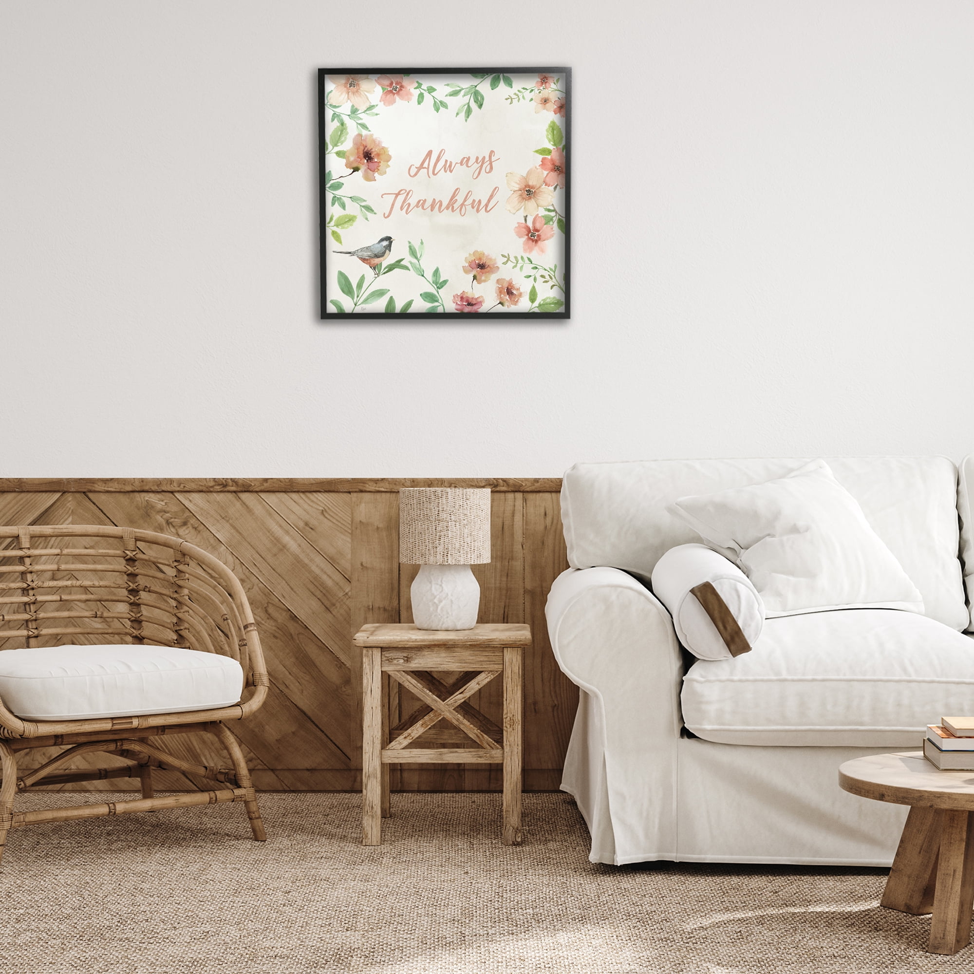 Stupell Industries Always Thankful Floral Botanical & Floral Painting Black Framed Art Print Wall Art, 24 x 24