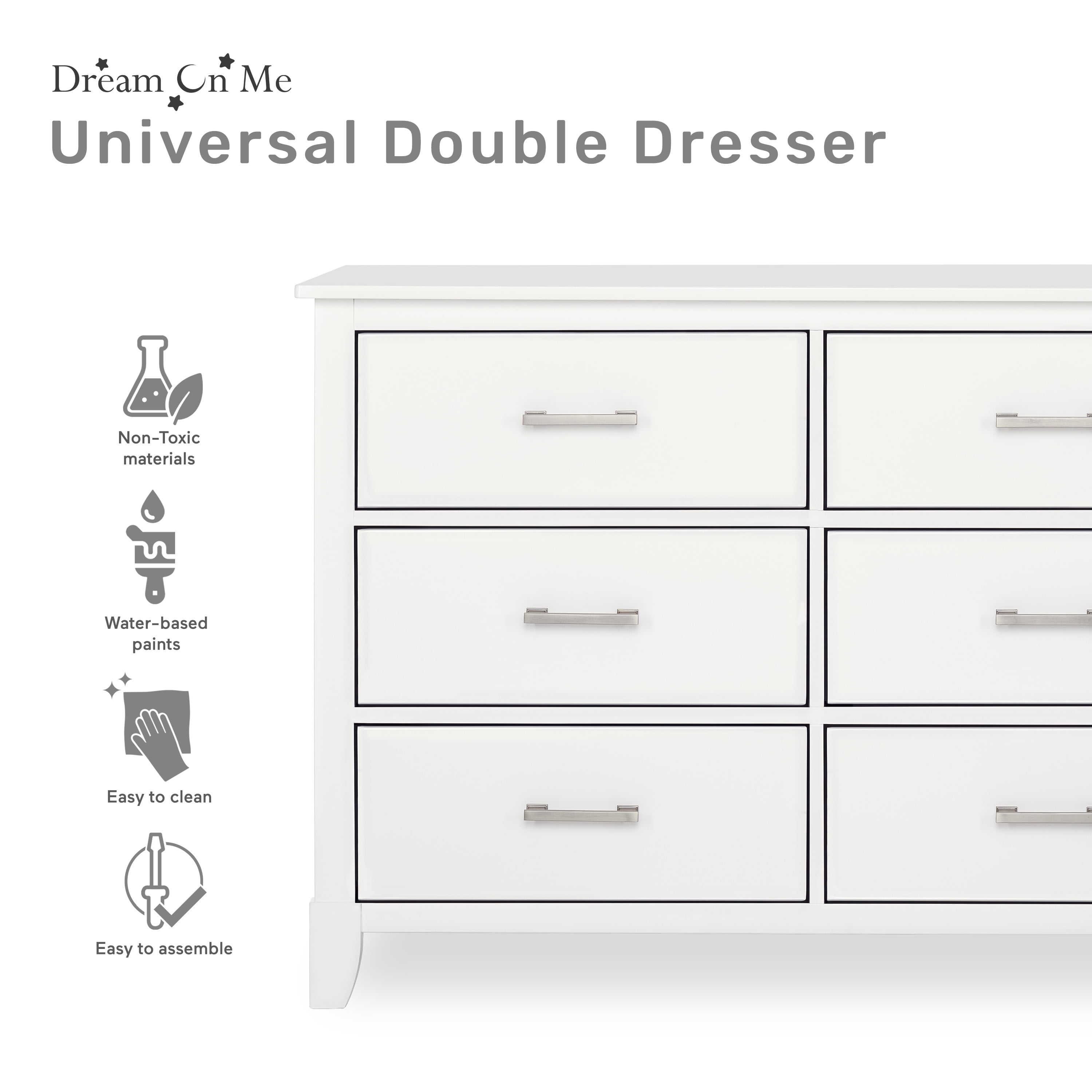 Dream On Me Universal Double Dresser in White, Model #599-WHITE