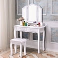 thumbnail image 1 of Gymax Bathroom Tri Folding Mirror Vanity Makeup Table Stool Set White, 1 of 9