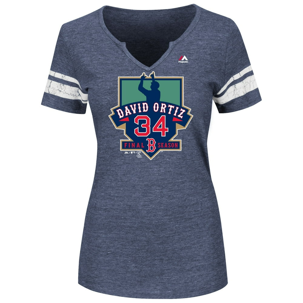 David Ortiz Boston Red Sox Majestic Women's Retirement V-Notch Tri-Blend T-Shirt - Navy