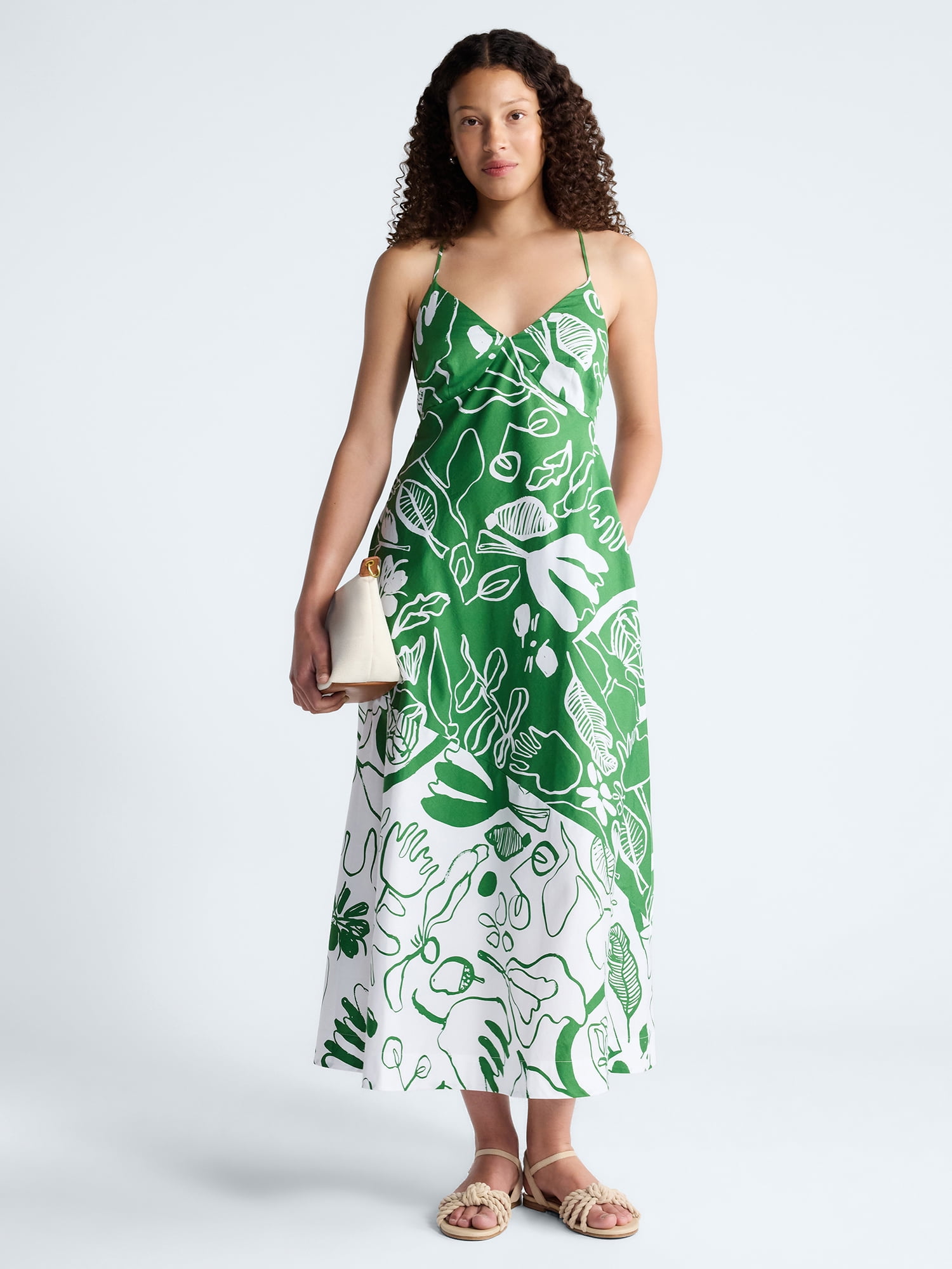 Free Assembly Women's Tie Back Cotton Maxi Dress, Sizes XS-XXL