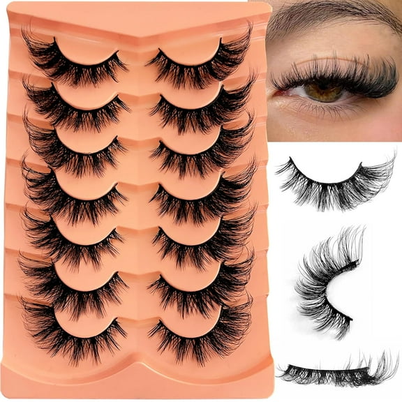 False Eyelashes Strip Lashes Wispy Cat Eye Lash Fake Eyelash Natural Look Volume 18mm Mink Fluffy Fox Eyelashes 7 Pairs Pack 9D