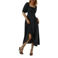 thumbnail image 6 of Gzhioc Women Casual Dress, Short Puff Sleeve Plain/Floral Square Neck High Waist Dress, Ladies Summer Long One-Piece, 6 of 9