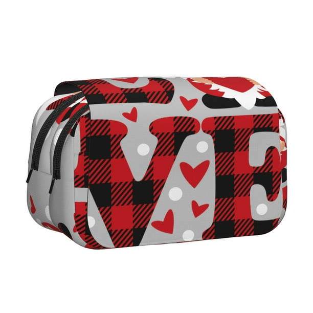Easygdp Buffalo Plaid Love And Gnome para Estuche de Lápices con Tapa Flip, Suministros de Oficina y Universidad para Adolescentes y Adultos