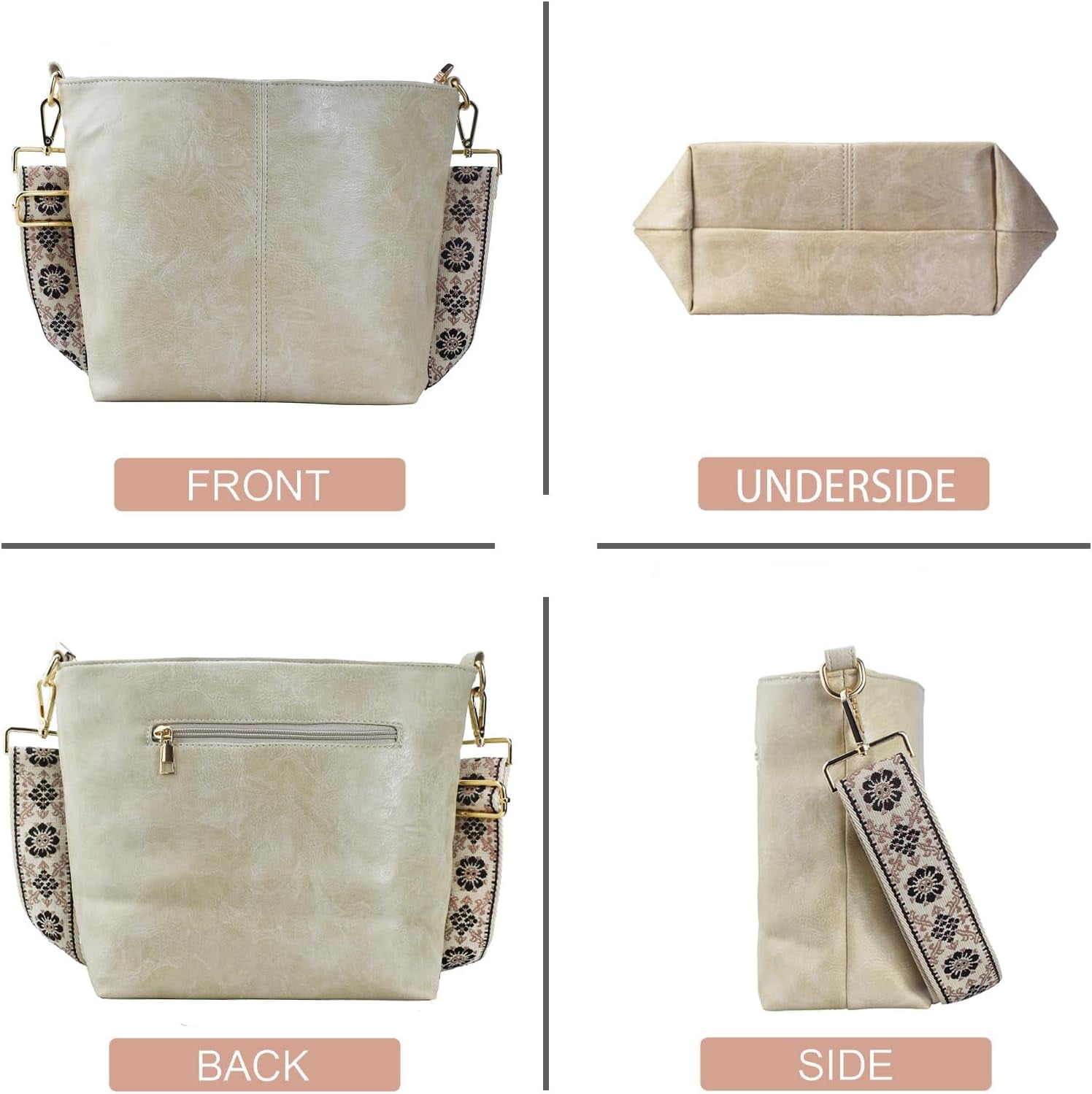 Kwuty Hobo Bags Vegan Leather Crossbody Bag Guitar Strap Shoulder Purses with Zipper Handbags for Women