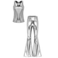 thumbnail image 3 of Eandarui Womens 2Pcs Carnival Disco Party Outfits Tank Vest Tops with Flared Bell Bottom Pants Silver M, 3 of 8
