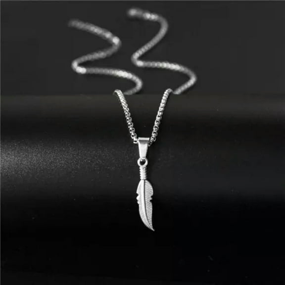 K-KED Men's Fashion Delicate Jewelry Silver Minimalist Feather Pendant Necklace
