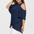 thumbnail image 4 of Babysbule Women's Tops Plus Size Women O-Neck Cold Shoulder Solid Lace Short Sleeve Zipper Tops Blouse, 4 of 8