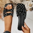thumbnail image 2 of hoksml Women Square Open Toe Slide Sandals, Polka Dot Upper Multi Knotted Strap Slip On Flat Sandals, 2 of 9