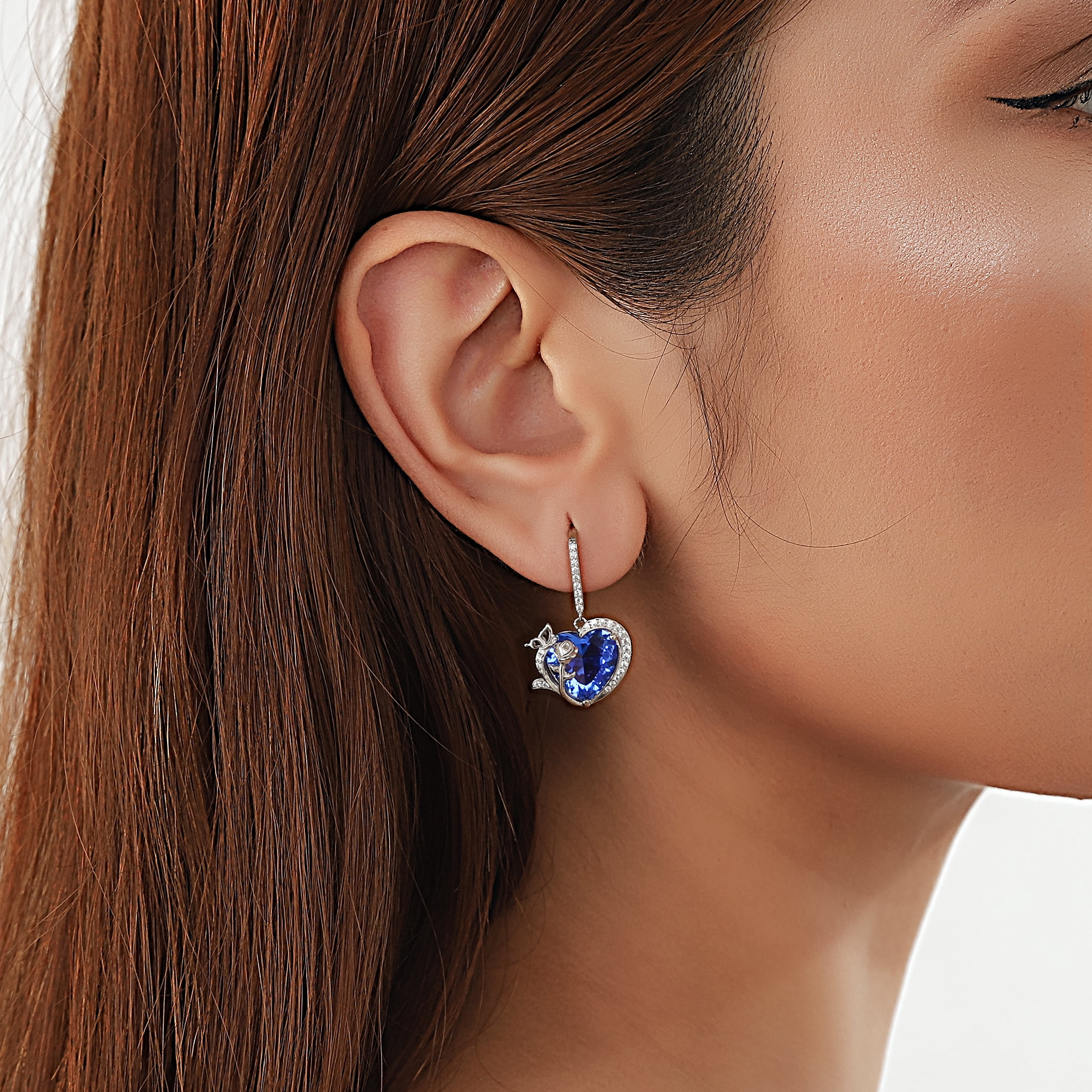 Juwaliy Women Drop Earrings December Birthstone Heart Tanzanite Blue Butterfly Rose Jewelry 925 Sterling Silver Hook Earring Christmas Mother's Day Gift for Her