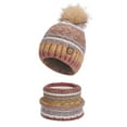 thumbnail image 2 of Winter 2Pcs Pom Pom Cable Beanie Hat Scarf Set Soft Warm Knit Ski Cap Thick Neck Scarf for Women "(Khaki)", 2 of 7