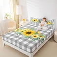 thumbnail image 4 of Homewish Country Sunflower Queen Sheet Sets,Modern Geometric Checkered Flat Sheet,Yellow Gray White Queen Fitted Sheet For Men Women,Luxury Bedroom Decor,4 Pieces, 4 of 7