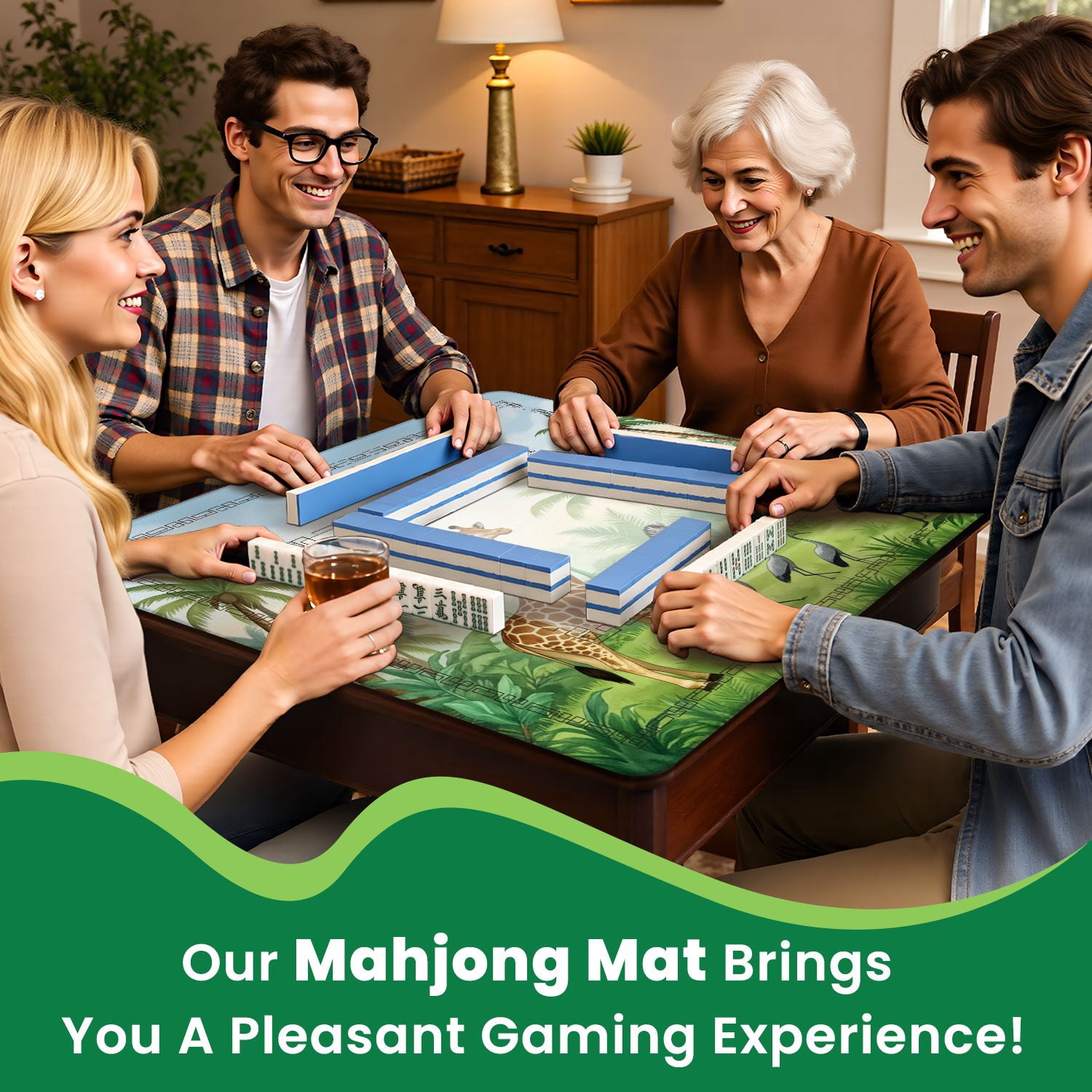 Mahjong Mat 31.5" x 31.5" Tropical forest wild mural jungle birds animal Non-Slip Noise Reduction American Mahjong Tiles Table Cover for Dominoes Poker Card Board Games Gift