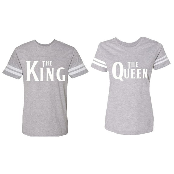 The King The Queen Matching Couple Cotton Jerseys (Men Heather / Women Heather) (Men XXL / Women L)
