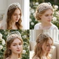 thumbnail image 3 of Miallo Handmade White Crystal Beaded Headband for Wedding, Boho Bridal Hair Accessories, Sparkly Rhinestone Tiara for Bridesmaids, 3 of 6