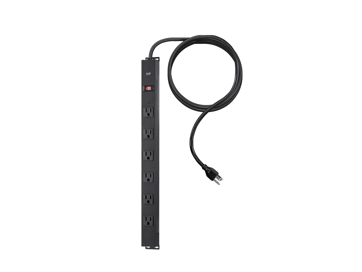 Monoprice 6 Outlet Metal Surge Protector Power Strip - Black, with 15ft Cord and Surface Mount Tabs, 540 Joules, Overload Protection, UL Certified, For Home, Office, Travel, Dorm
