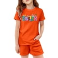 thumbnail image 4 of MIXUE Kids Toddler Girls Outfit Sets Summer Easter Bunny Print Cartoon Crew Neck Short Sleeve T Shirt Tops Shorts Two Piece Pajamas Outwear,Orange,9-10 Years, 4 of 4