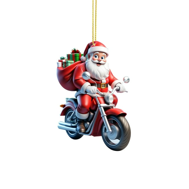 Swinging Ornament Hanging Car Tassel Garland with Beads Easter Garland with Lights Swinging Pig 2D Christmas Santa Riding Motorcycle Pendant Decoration Christmas Tree Double Printed Acrylic Santa