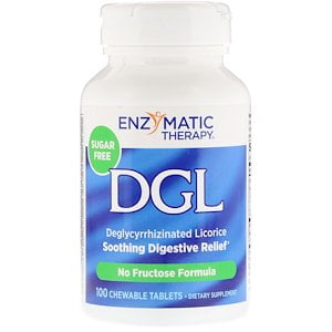 Enzymatic Therapy, DGL, Deglycyrrhizinated Licorice, 100 Chewable Tablets (Pack of