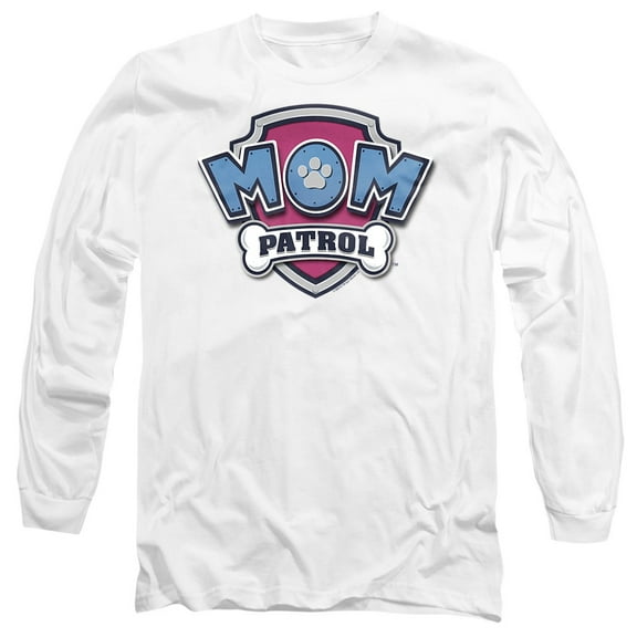 PAW Patrol Mother's Day Mom Patrol Badge Unisex Adult Long-Sleeve T Shirt, White, X-Large