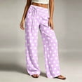 thumbnail image 5 of hoksml Women's Polka Dot Wide Leg Pants Fold Over Drawstring High Waist Casual Everyday Trousers, 5 of 6