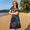 thumbnail image 4 of Naloa Hippocampe Néon Imprimé Royaume sous-Marin Robe d'Été pour Femmes avec Poches, Manches Courtes, Robe de Plage Fluide pour Vacances, 4 of 6