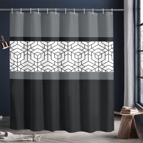 Extra Long Black Grey Geometric Shower Curtain Sets with 12 Hooks,Modern Boho Farmhouse Bathroom Curtain,Water Repellent Polyester Fabric Abstract Bath Curtain Washable for Bathroom Decor 72x84in