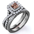 thumbnail image 1 of JeenMata Anillo de Bodas de 1,75 Uds, Corte Princesa, Morganita Creada en Color Champán, Doble Halo, Banda Retorcida, Inspiración Vintage, Engastado en Oro Negro de 18 K sobre Plata, 1 of 6