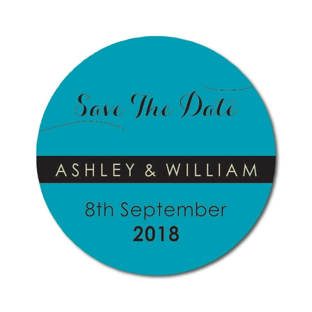 Darling Souvenir Round 45 Pcs Custom Save The Date Stickers Personalized Wedding Bride Groom Names And Date Envelope Seals - Blue