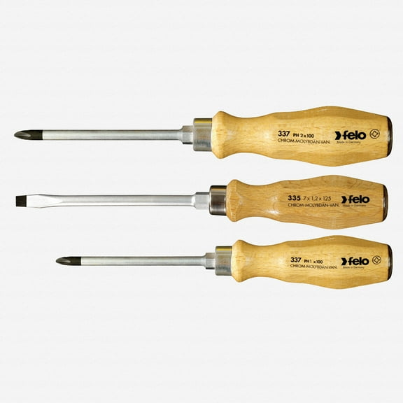 Felo Wood Handle Slotted and Phillips Screwdriver Set, 3 Pieces