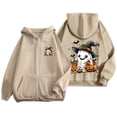 thumbnail image 2 of FASHOFT Zip Up Hoodie Women Oversized Halloween Graphic Fleece Jacket with Pockets Funny Ghost Spooky Season Sweatshirt Khaki XXXL, 2 of 5