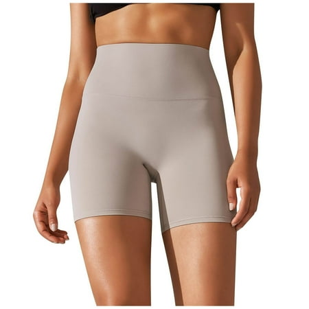 ZQGJB Yoga Shorts for Women Solid Color High Waist Tummy Control 4 Way Stretch Workout Running Biker Shorts Under Dress Shorts Anti Chafing Short Leggings Gray L