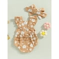thumbnail image 4 of nvzhuang Baby Girl Suspender Jumpsuit Set Casual Floral Print Ruffled Flying Sleeve Rompers and Headband, 4 of 8