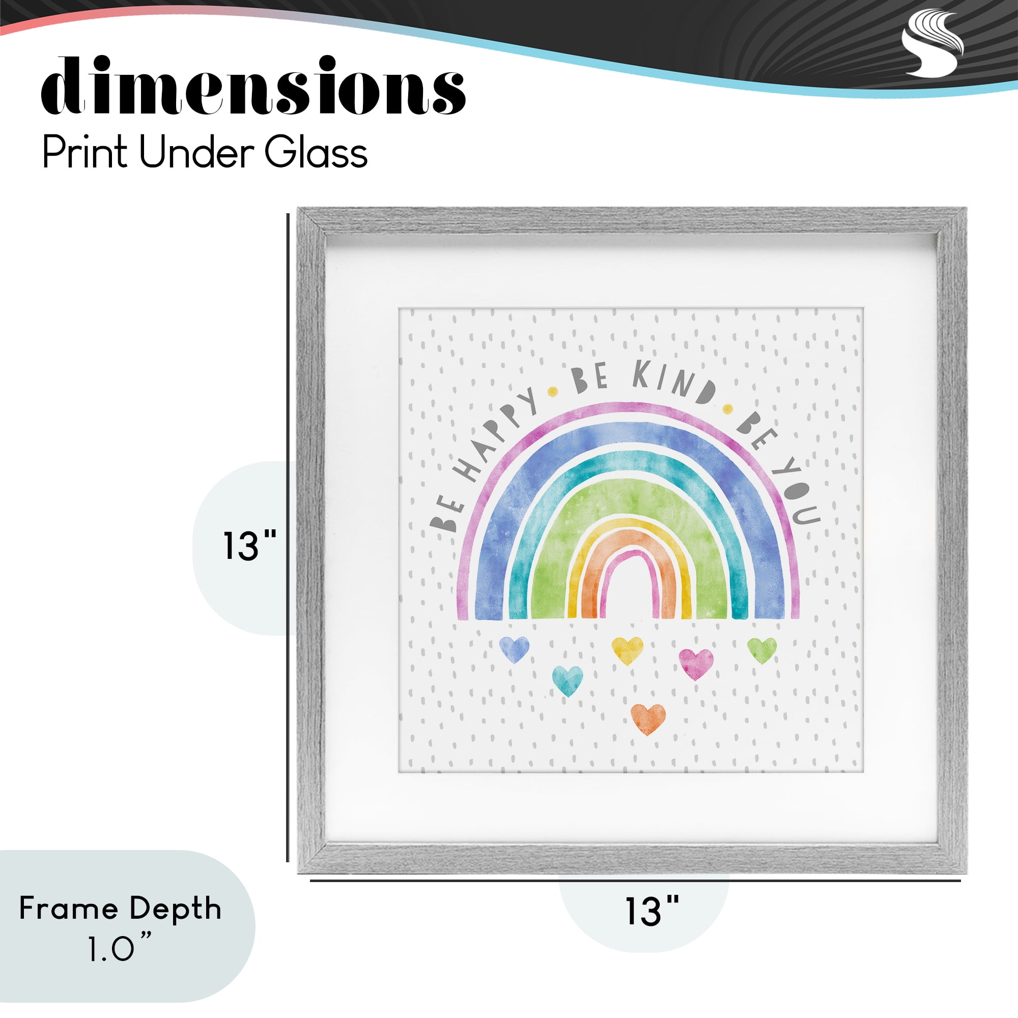 Stupell Industries Be You Hearts & Rainbow Gray Framed Print Under Glass, design by Suzanne Nicoll