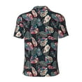 thumbnail image 3 of Xecao Colorful Tropical Leaves for Mens' Casual Short Sleeve Button-Down Polo Shirts for a Classic Golf Look, 3 of 9