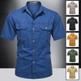 thumbnail image 3 of 2022 New Summer Denim Short Sleeve Men Shirts 100% Cotton Army Military Casual Shirts Outdoor Hiking Fishing Clothing Plus Size, 3 of 6