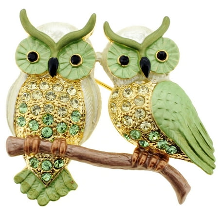Swarovski Crystal Heart Brooch - Green Couple Owl Swarovski Crystal Pin Brooch