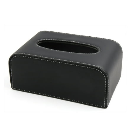Black Faux Leather Facial Tissue Box Holder Napkin Storage Case Cover for