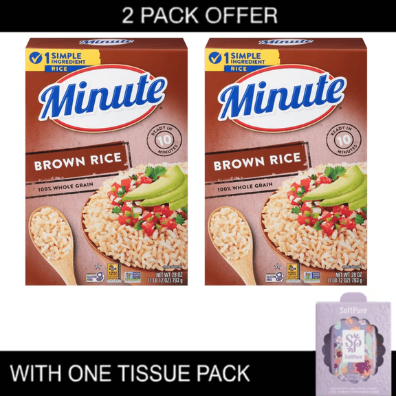 2x Minute Instant Brown Rice, 100% Whole Grain Rice, Gluten Free, 28 oz with tissue pack