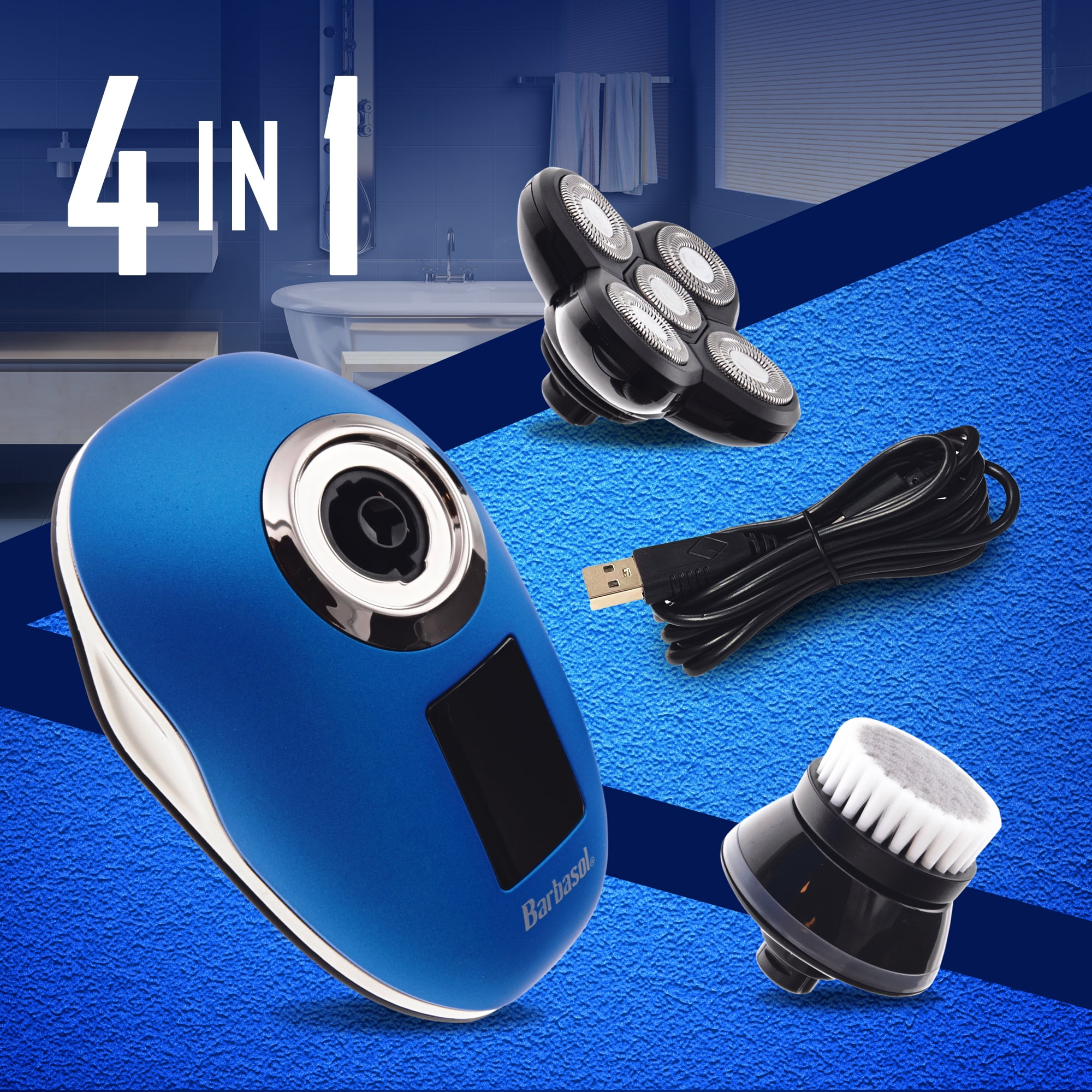 Barbasol Signature LCD 5 Electric Head Shaver for Men, Wet & Dry Use with Polishing Brush