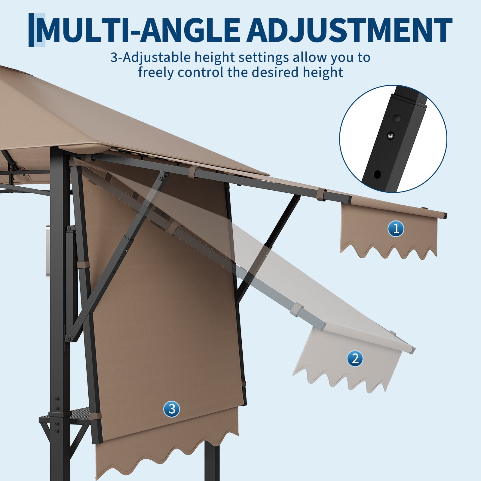 8 x 5 ft Grill Gazebo for Outdoor BBQ Double Tiered Soft Top Garden Tent with Shelves Hooks and Sunshade Side Awning for Backyard Patio Party Wine Red/Grey/Khaki/Coffee
